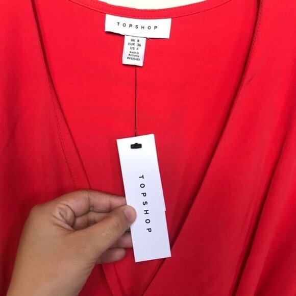 NWT TopShop Red Tie Wrap Blouse - Picture 3 of 5